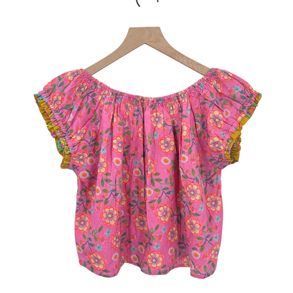 Natural Life XS Pink Floral Cotton Cap Sleeve Boho Blouse Top - Picture 4 of 7